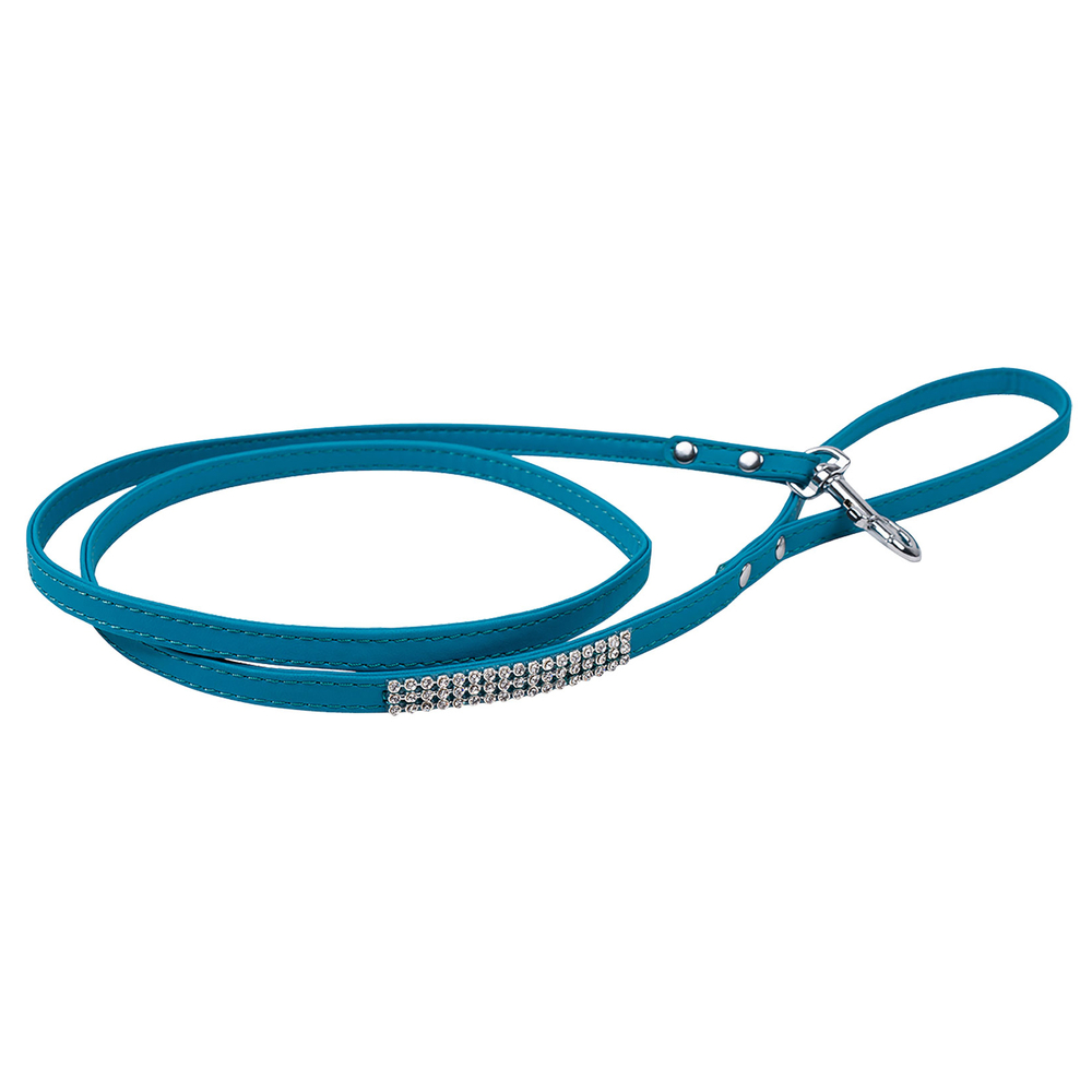 Laisse chien Strass Petmini,Simili cuir bleu : L. 120 cm x l.10 mm