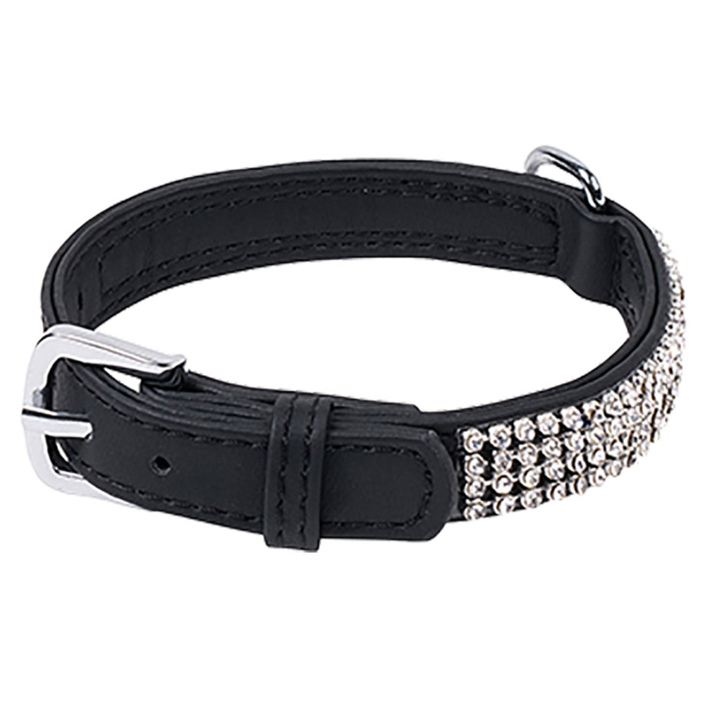 Collier chien Strass Petmini,Simili cuir noir : L. 25 cm x l.10 mm