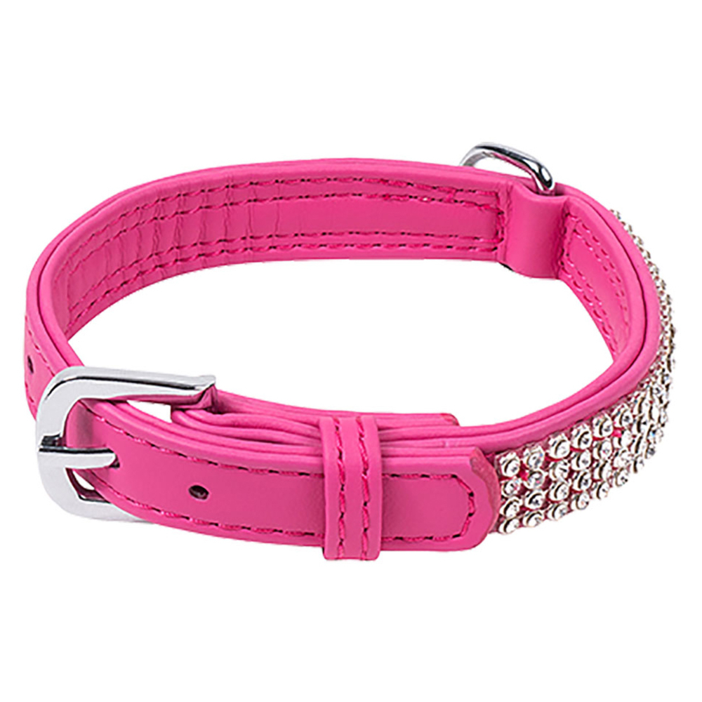 Collier chien Strass Petmini,Simili cuir rose : L. 25 cm x l.10 mm