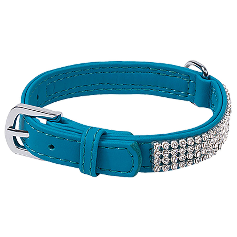 Collier chien Strass Petmini,Simili cuir bleu : L. 30 cm x l.15 mm