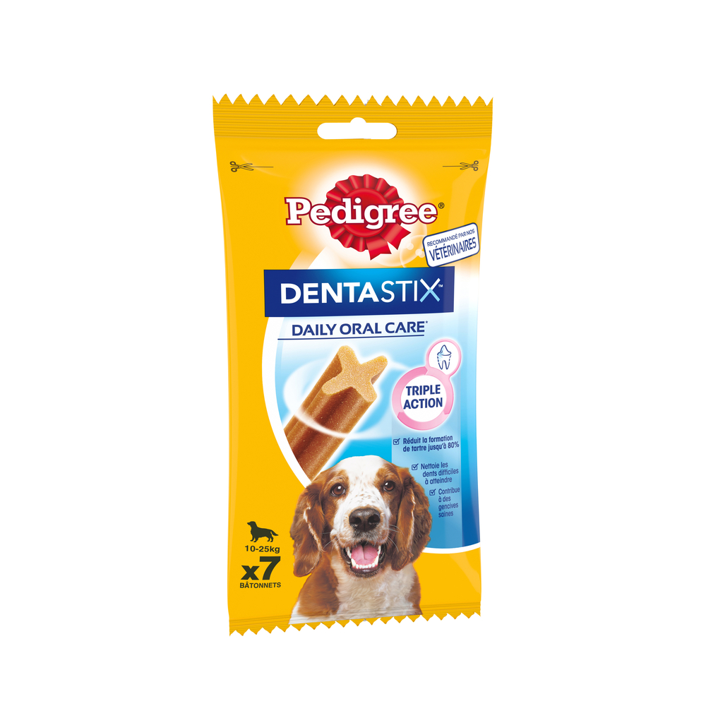 Os à mâcher Dentastix moyen et grand chien : 7 sticks 180g