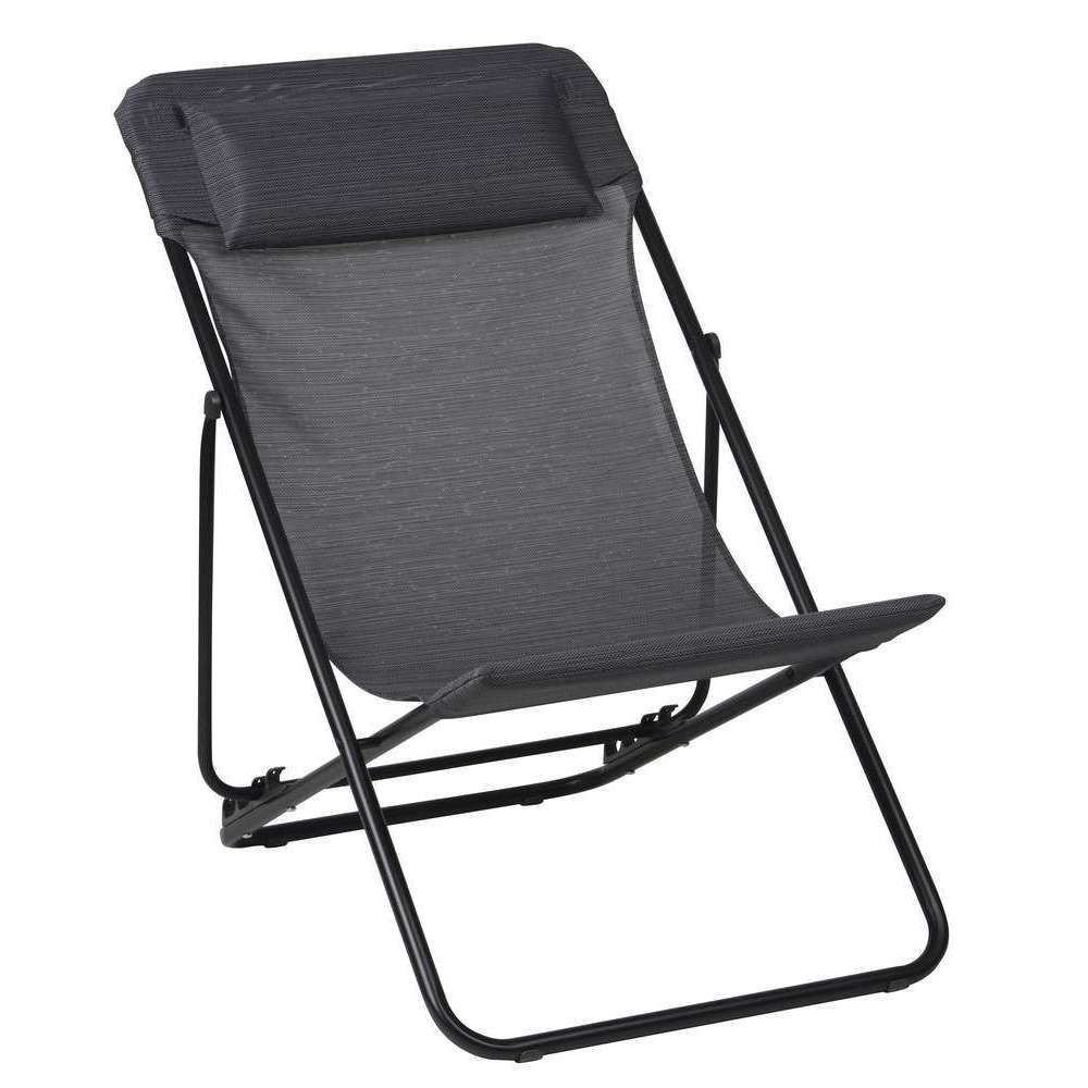 Transat en acier et toile Batyline amovible Obsidian - 94x62 cm