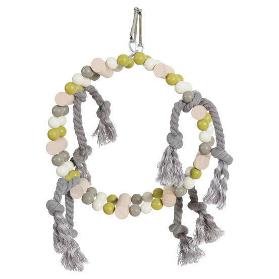Balancoire roue bois et corde pour oiseau