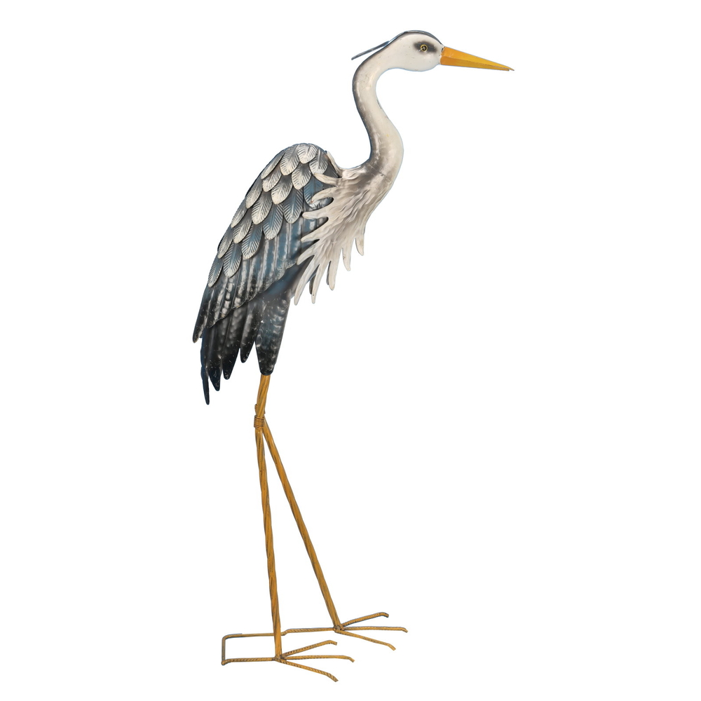 Héron droit en métal gris - H.103 cm