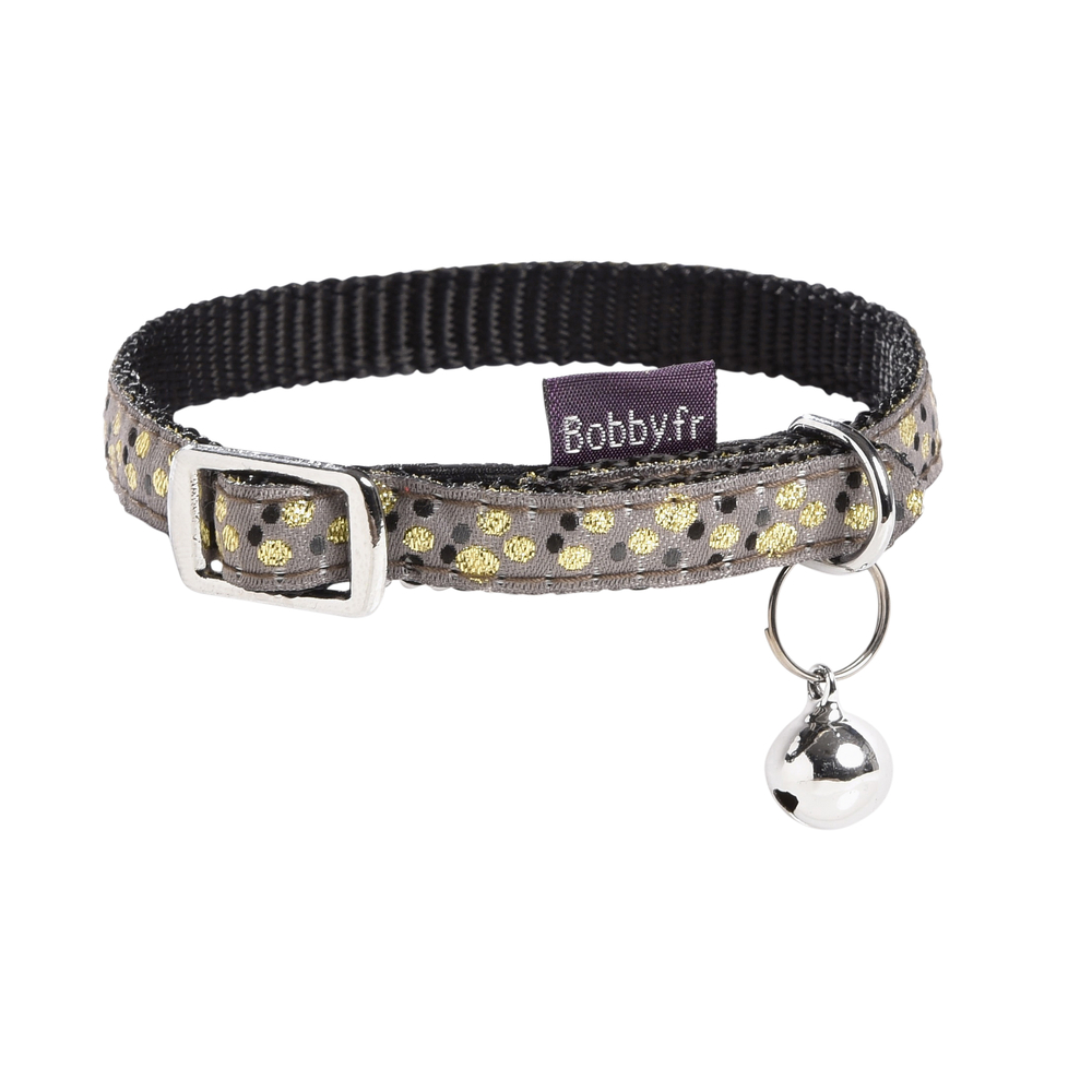 Collier nylon Champagne avec clochette pour chat : noir Taille XS