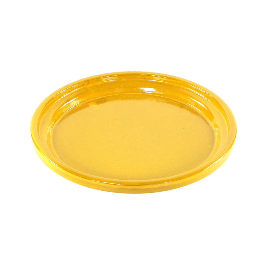 Soucoupe en terre cuite émaillée, coloris Ibiza sunshine Ø 26 cm