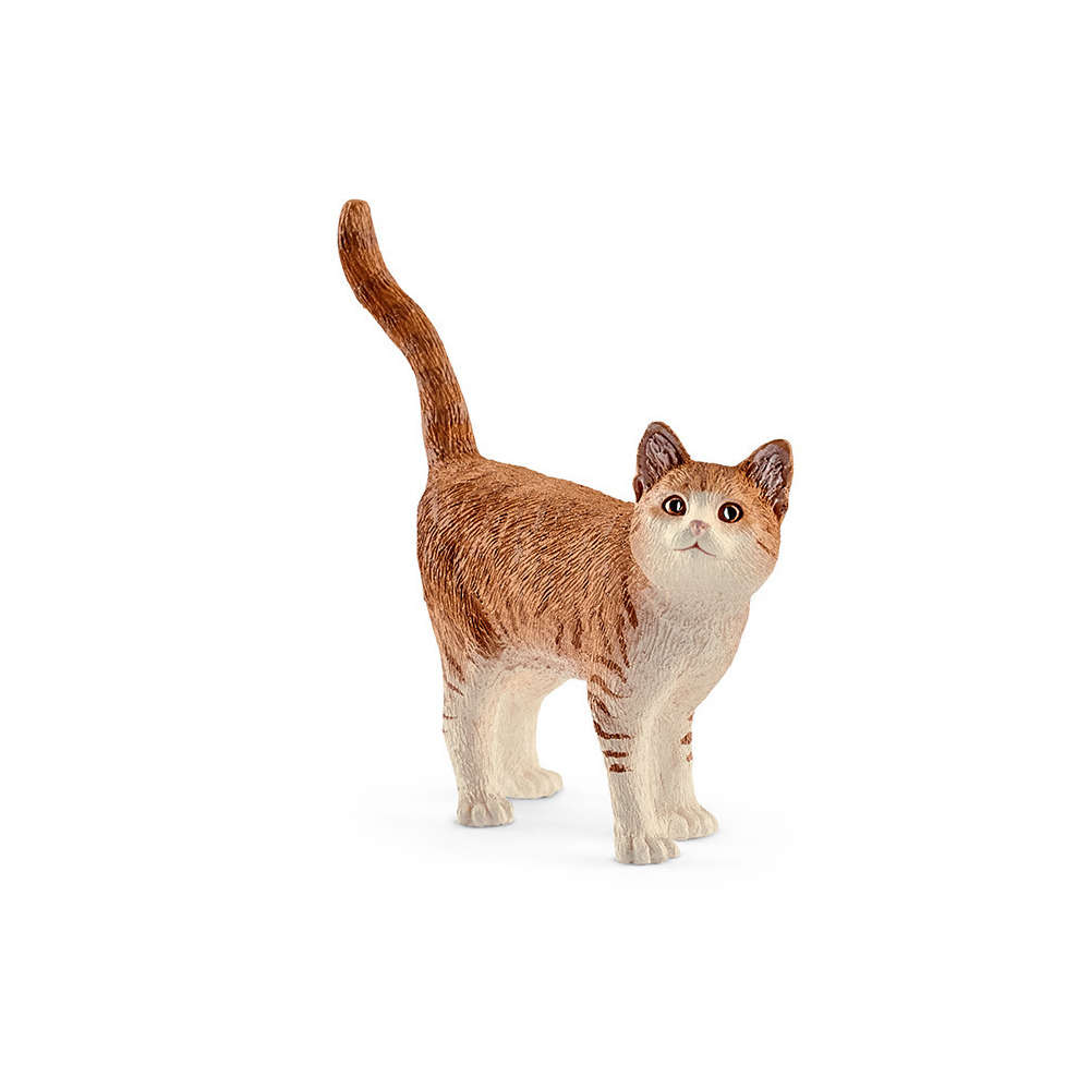 Figurine chat roux et blanc en plastique injecté – 6,6x5,6x1,7 cm