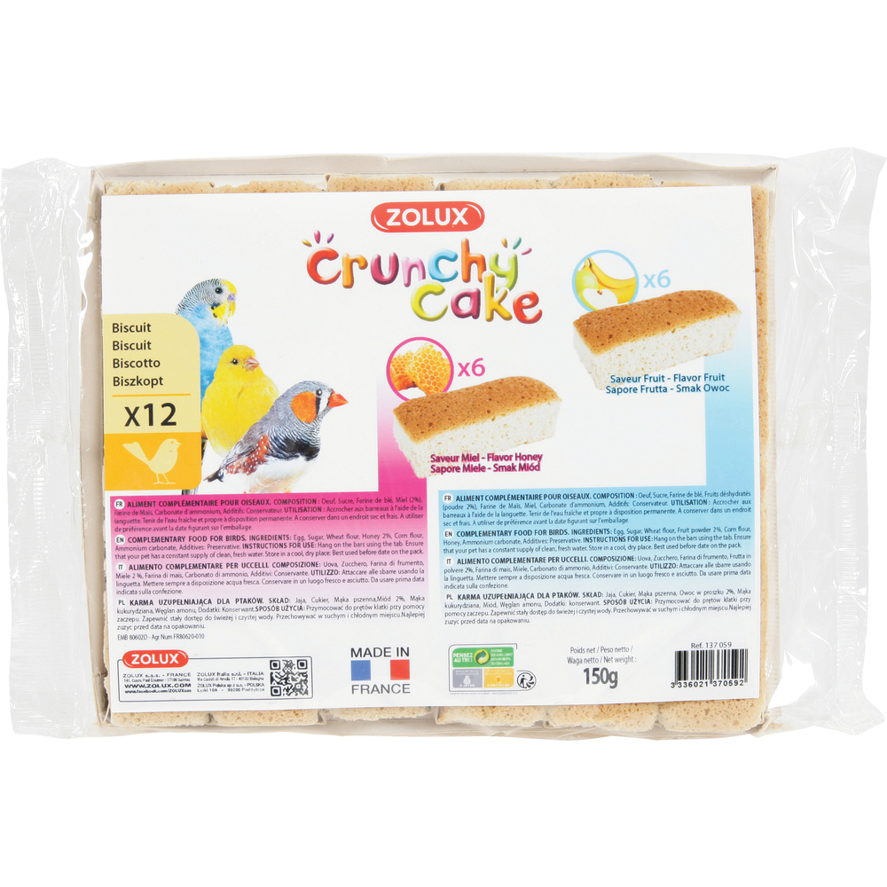Friandise Crunchy Cake miel et fruits pour perruches, canaris x12