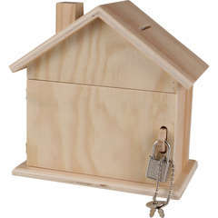 Tirelire 'Maison', en bois avec cadenas et clés L. 15 x 8 x H. 14,5 cm