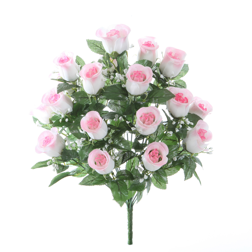 Fleurs artificielles - bouquet rose de roses & gypsophiles H.59cm