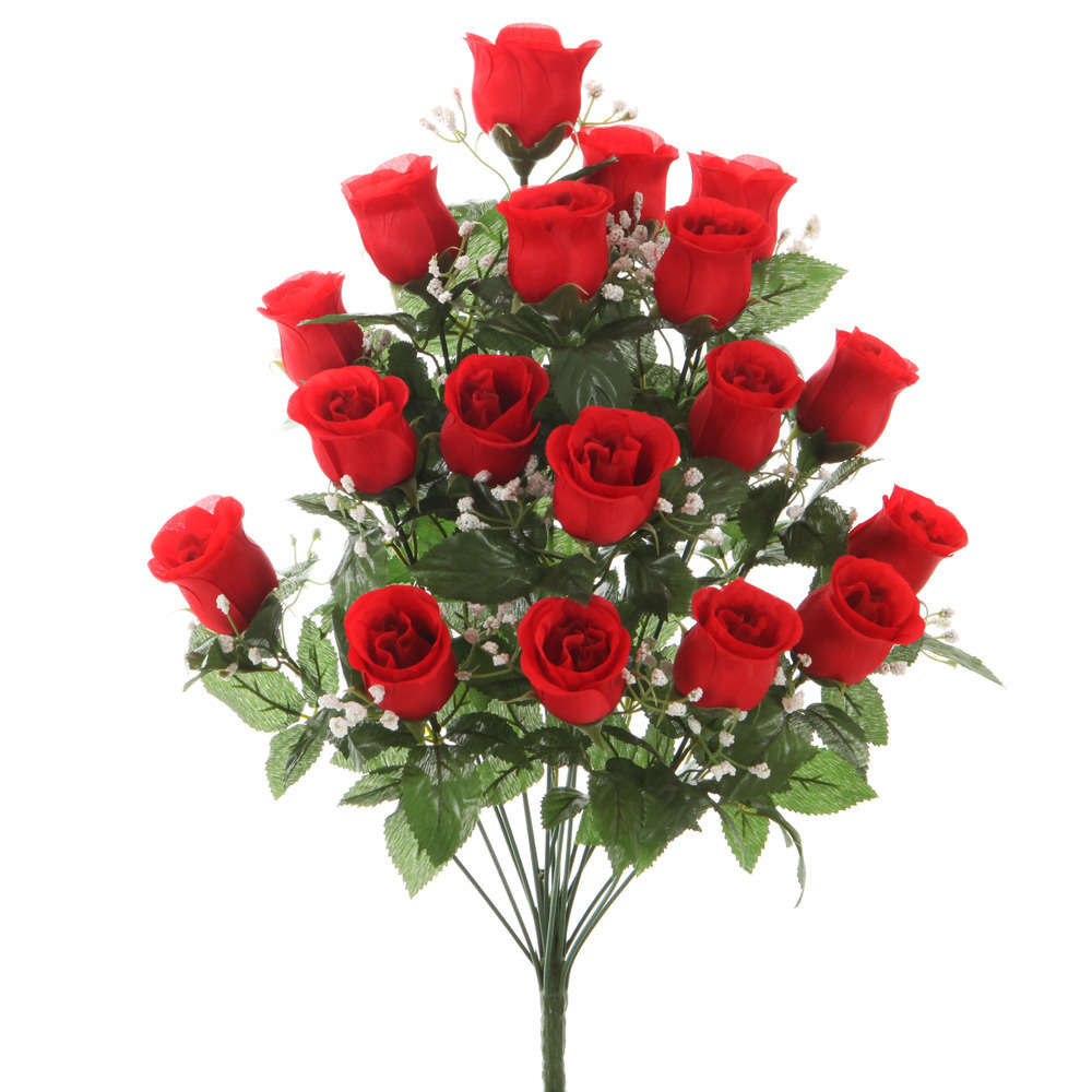 Fleurs artificielles - bouquet rouge de roses et gypsophiles H.59cm