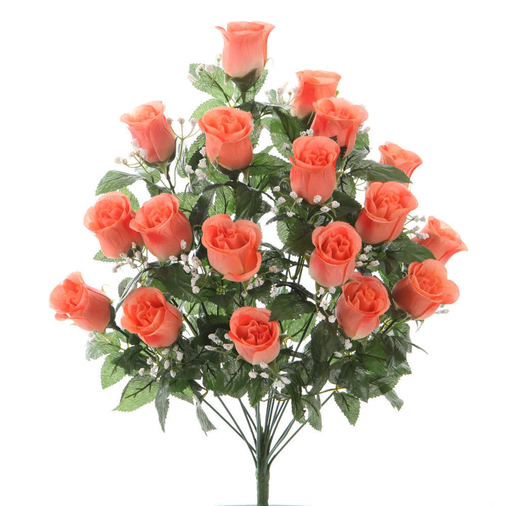Fleurs artificielles - bouquet saumon de roses et gypsophiles H.59cm