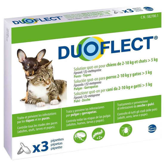 Traitement infestations puces/tiques pour chien 2-10kg : 3 pipettes