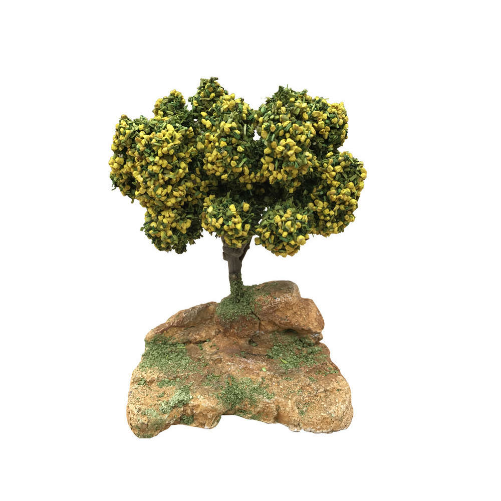 Arbre fleuri Mimosa sur socle décoré