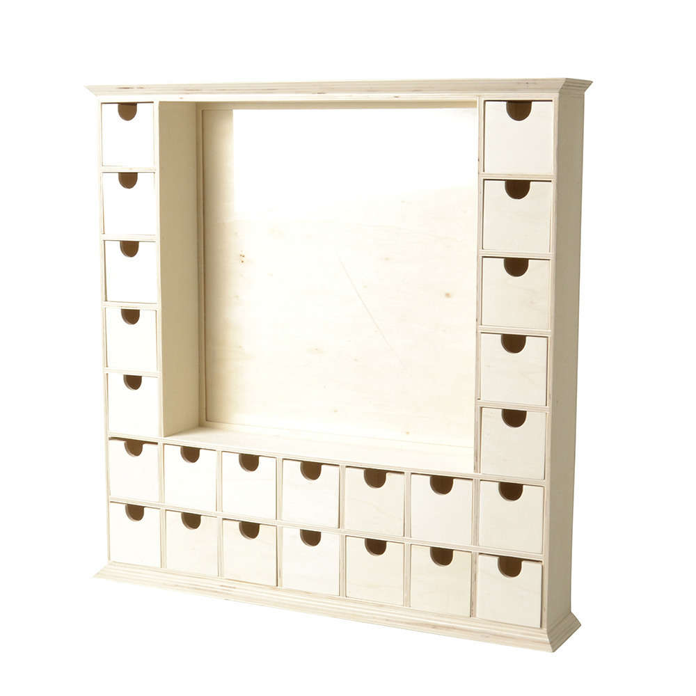 Calendrier de l'Avent avec cadre, en bois L.44 x 7 x H.44 cm