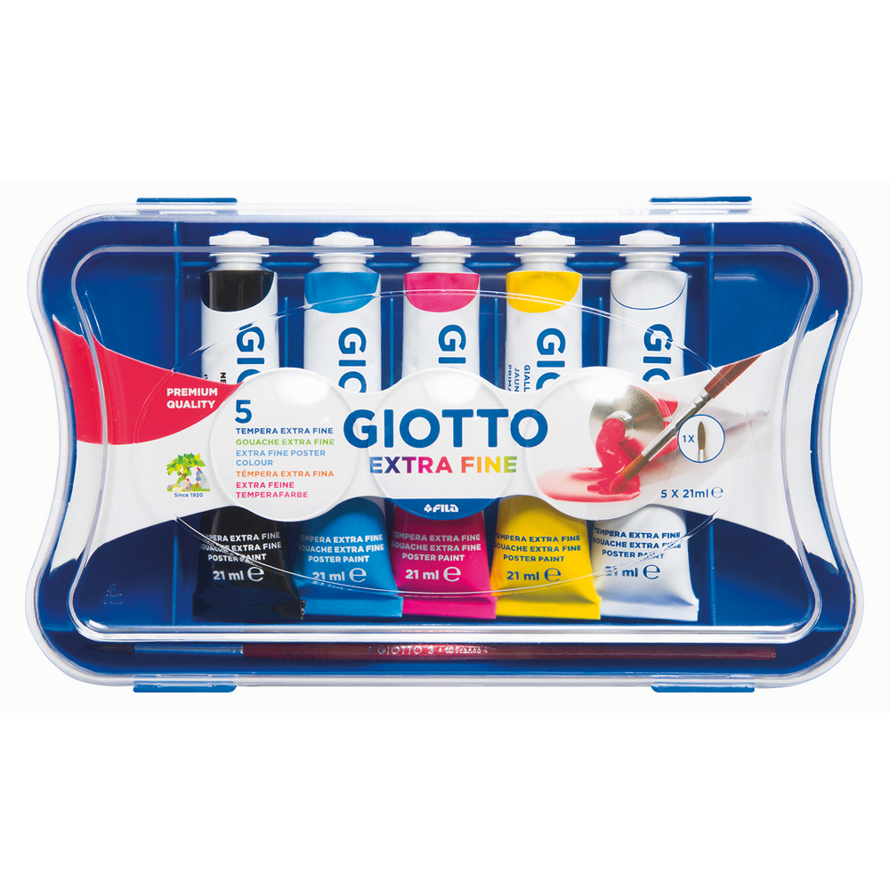Boîte 5 tubes (21ml) de gouache extra-fine Giotto + 1 pinceau