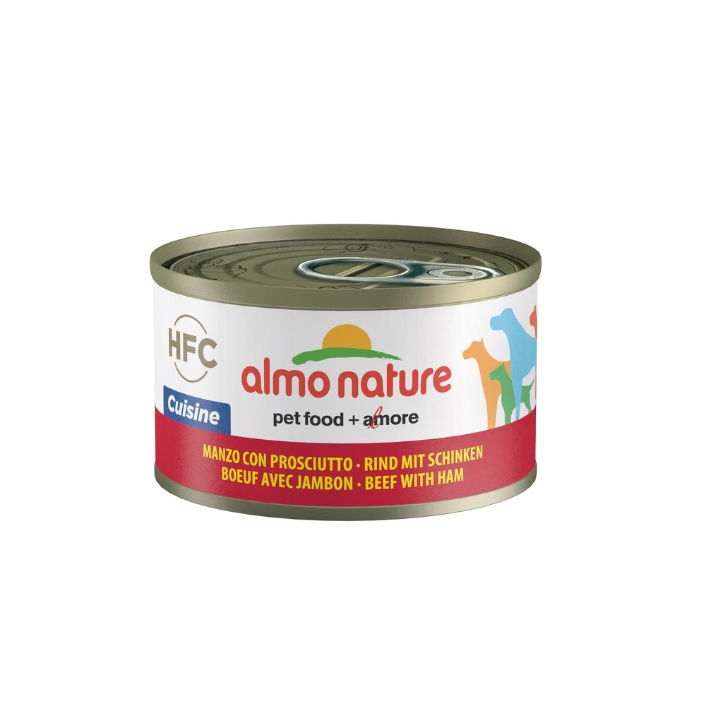 Aliment Almo Nature HFC, pour chien: Boeuf et jambon, boîte 95g