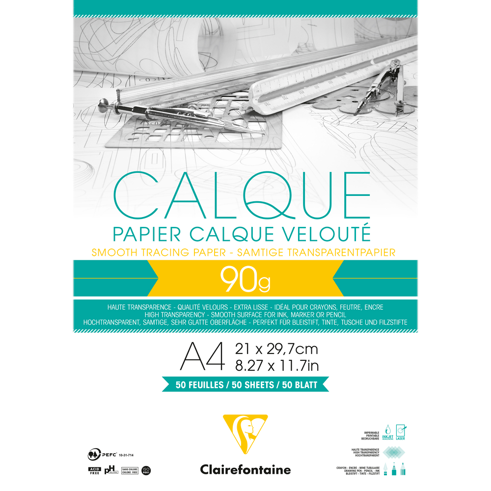 Bloc Calque Velouté: 50 feuilles (90/95g), format A4