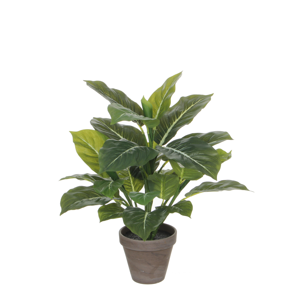 Evergreen vert artificiel H49cm, en pot Stan gris