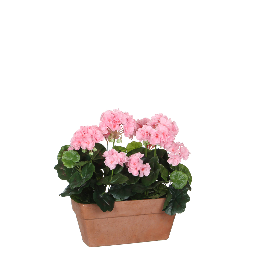 Plante artificielle : Jardinière géranium rose 29x13x40 cm