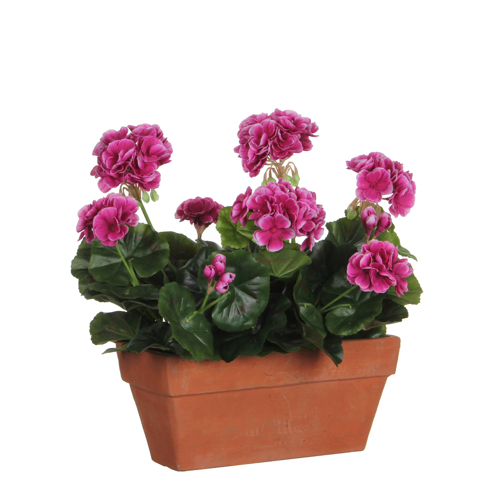 Plante artificielle : Jardinière géranium violet 29x13x40 cm