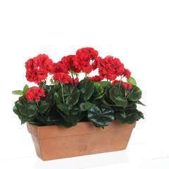 Plante artificielle : Jardinière géranium rouge 39x13x40 cm