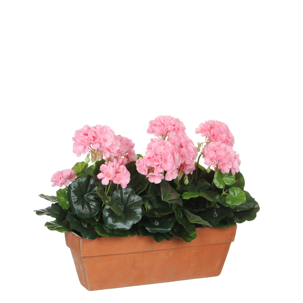 Plante artificielle : Jardinière géranium rose 39x13x40 cm