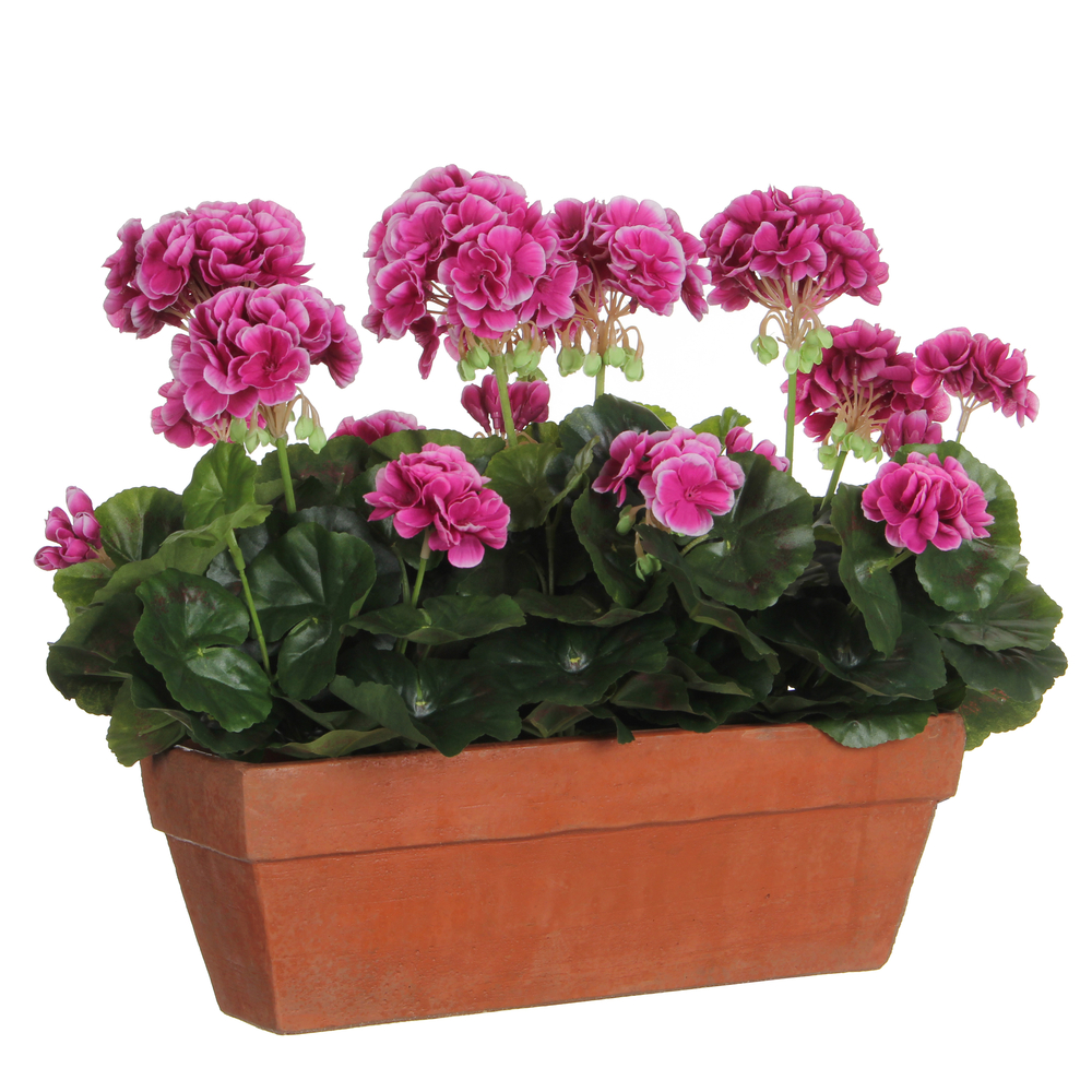 Plante artificielle : Jardinière géranium violet 39x13x40 cm