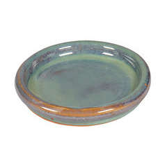 Soucoupe ronde en grès émaillé, coloris jade D31cm