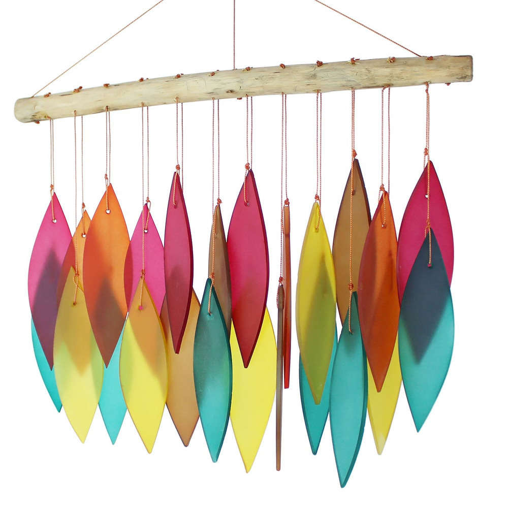 Carillon Aurore Boréale en verre et bois - H.38 cm