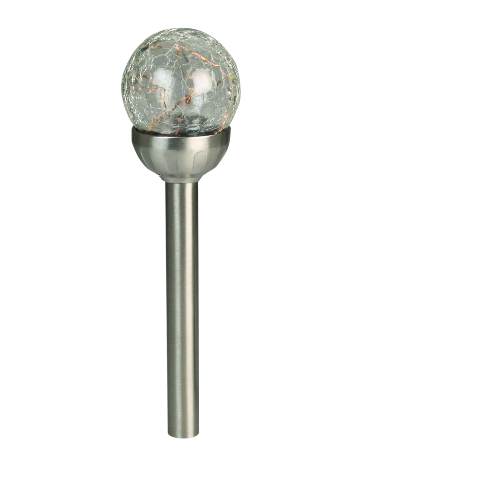 Borne solaire LED Conga en inox et globe en verre craquelé - H.38,5 cm