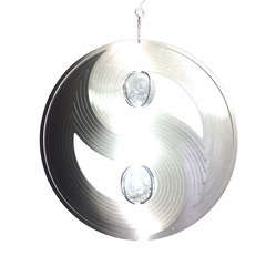 Spirale éolienne 'Yin Yang 2 cristaux', acier inoxydable D30 cm