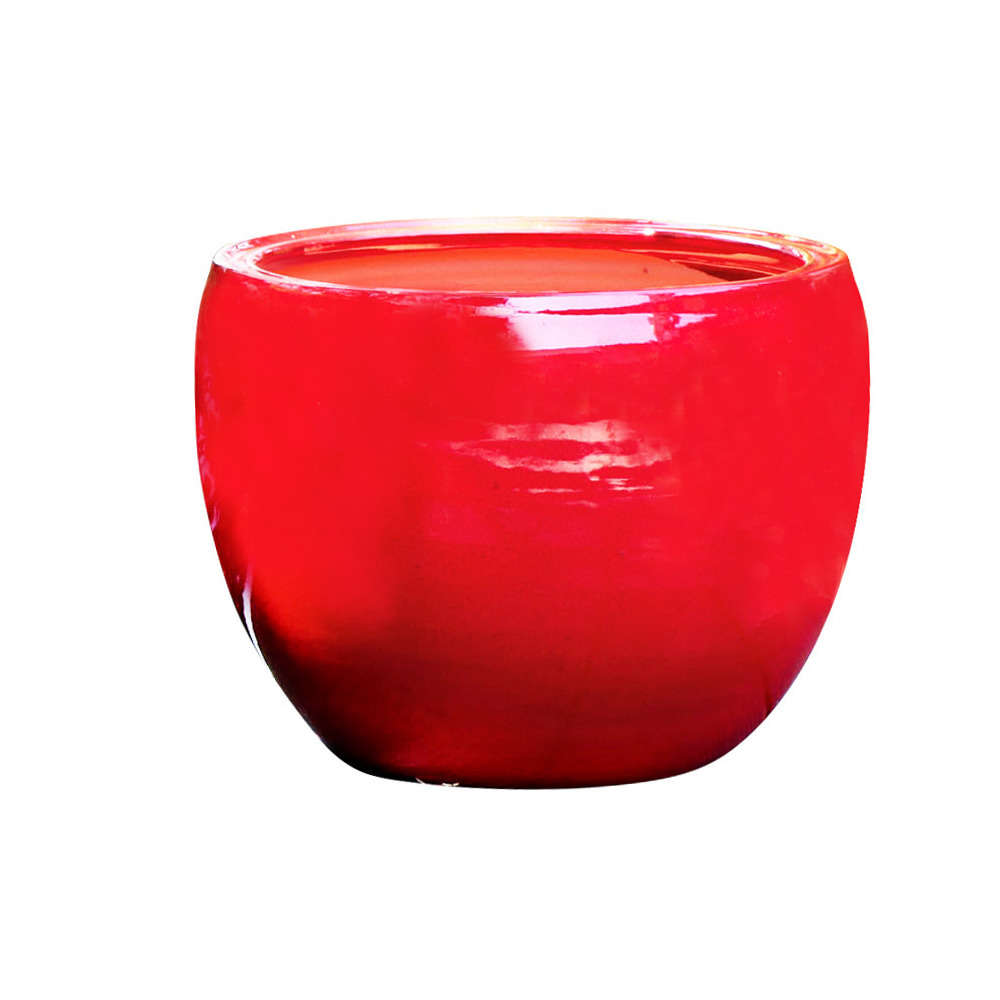 Pot Lisere en terre cuite émaillée, coloris coquelicot D20 cm