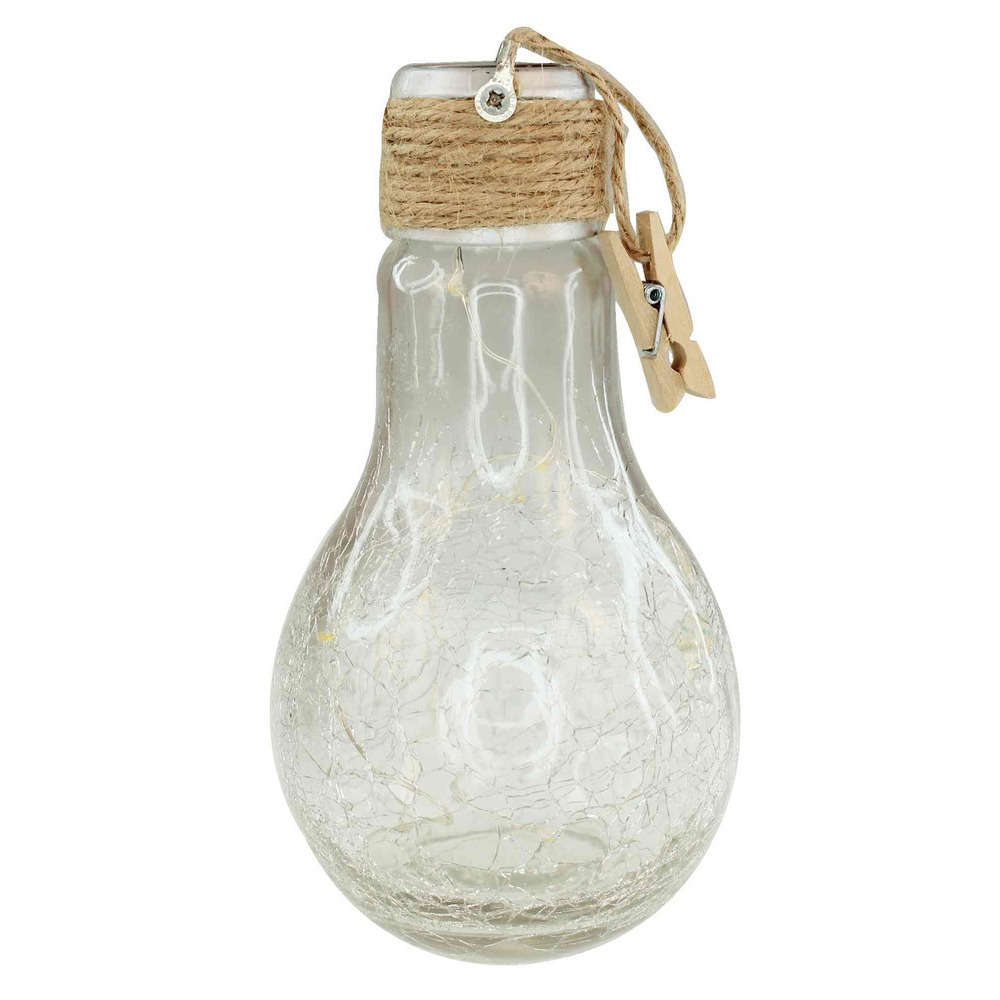 Ampoule Happy solaire lumineuse verre craquelé, à poser H.22 cm