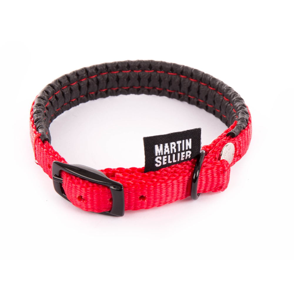Collier confort pour chien, en nylon, coloris rouge - 10/30cm