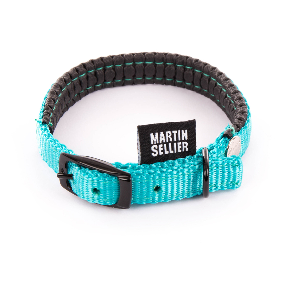 Collier confort pour chien, en nylon, coloris turquoise - 10/30cm