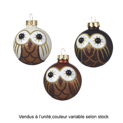 Boule de Noël en verre : chouette, coloris marron - D.6cm