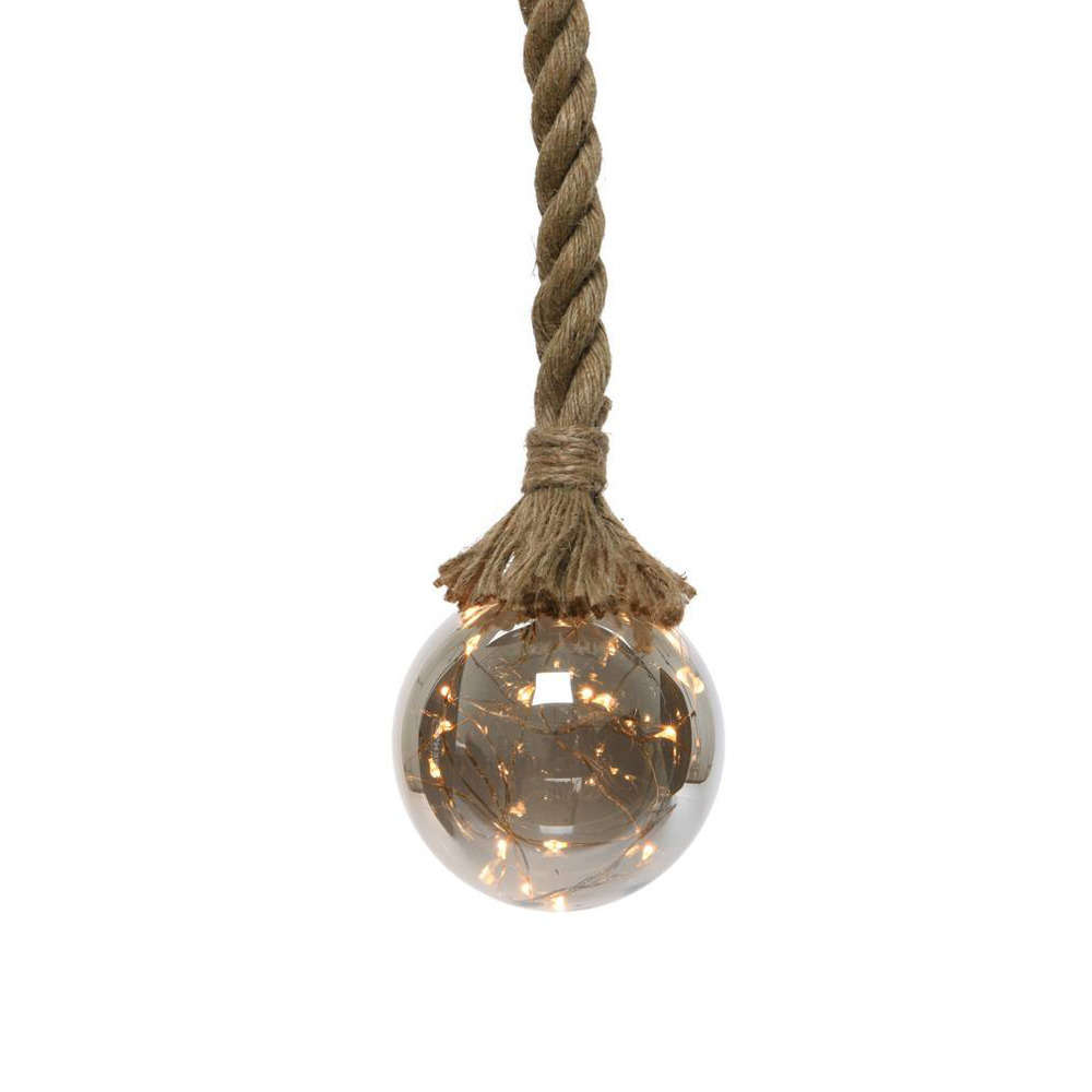Boule Verre A/Corde P/Int 10X80Cm-15Mled Creme