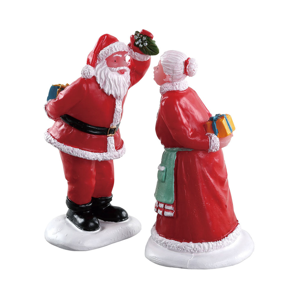Figurines : Bisou sous le gui du Père Noël à la Mère Noël - H.6,9cm