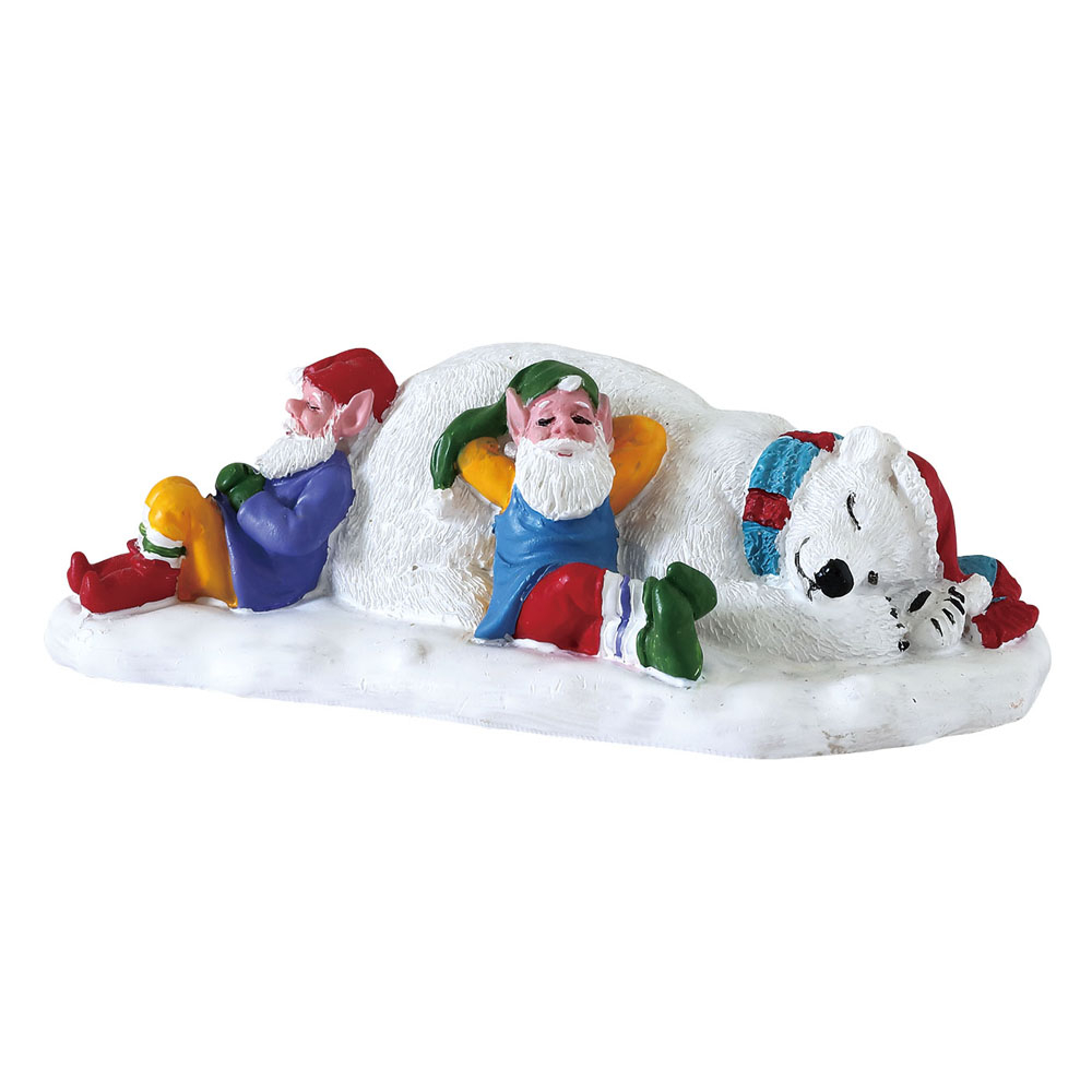 Figurines de Noël : Sieste des lutins et l'ours polaire - H.3,9cm