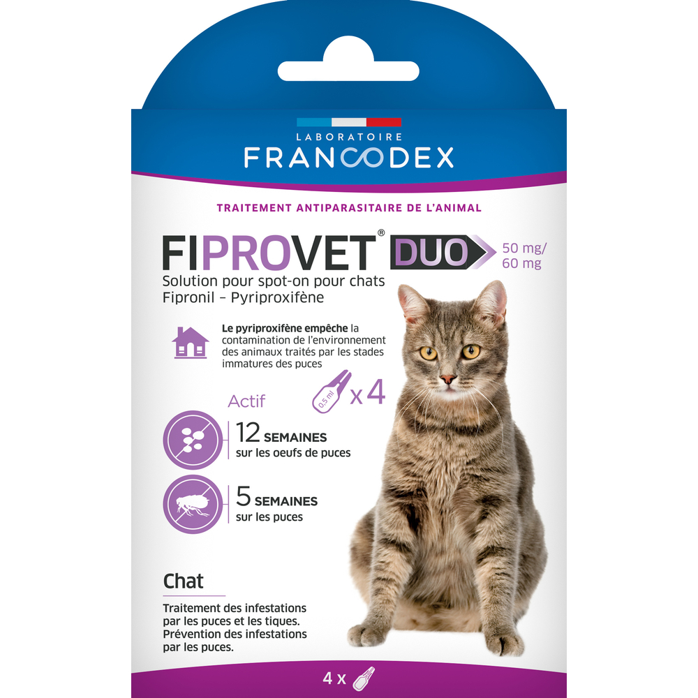 Fiprovet Duo (50mg/60mg): Solution pour spot-on chat (x4)