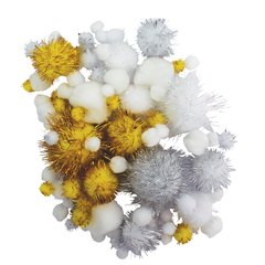 Pompons glitter (x100), argent/blanc 0,8 à 4,5 cm