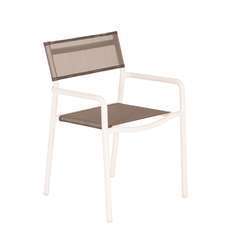 4 fauteuils empilables moon aluminium blanc et toile enduite grise