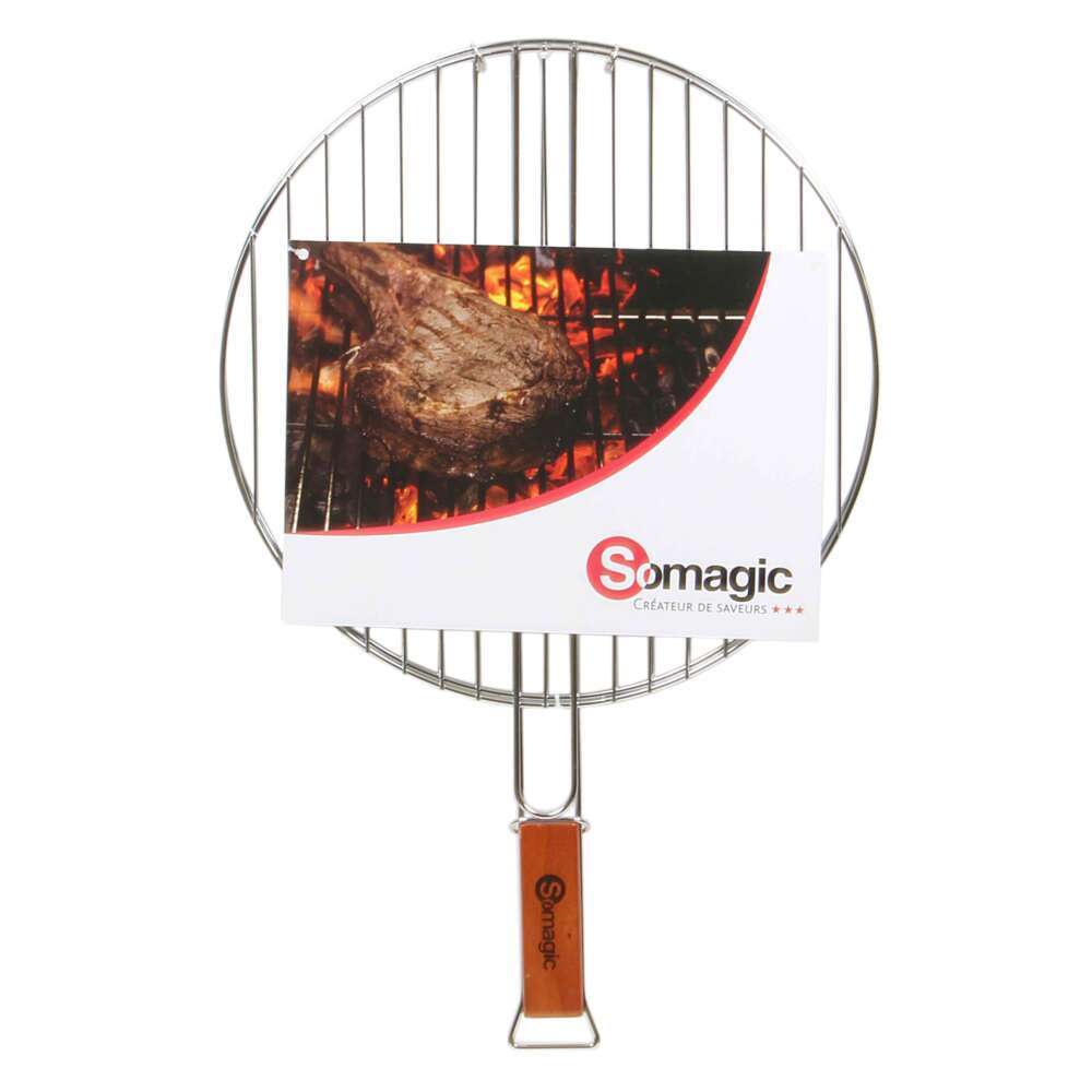 grille double ronde acier chromée 37 cm manche bois