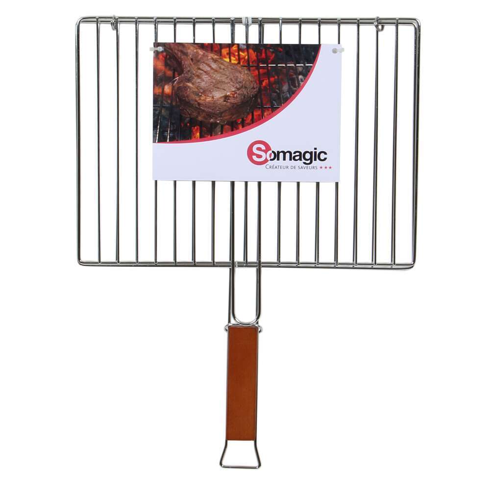 grille double rectangulaire acier chromé 40 x 29 cm manche bois