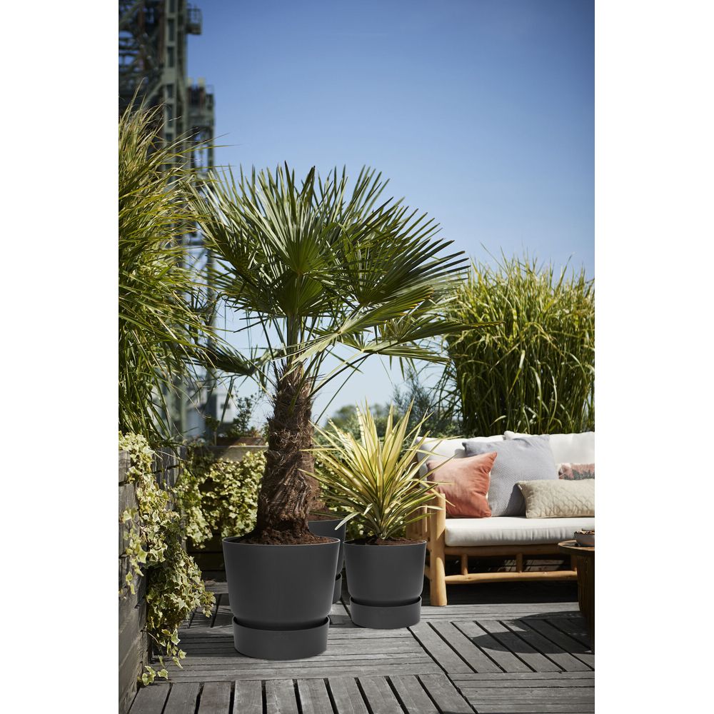 Pot De Fleurs Extérieur Elho Greenville Rond - Lot De 2, 30 Cm, Noir, Plastique Recyclé - 4