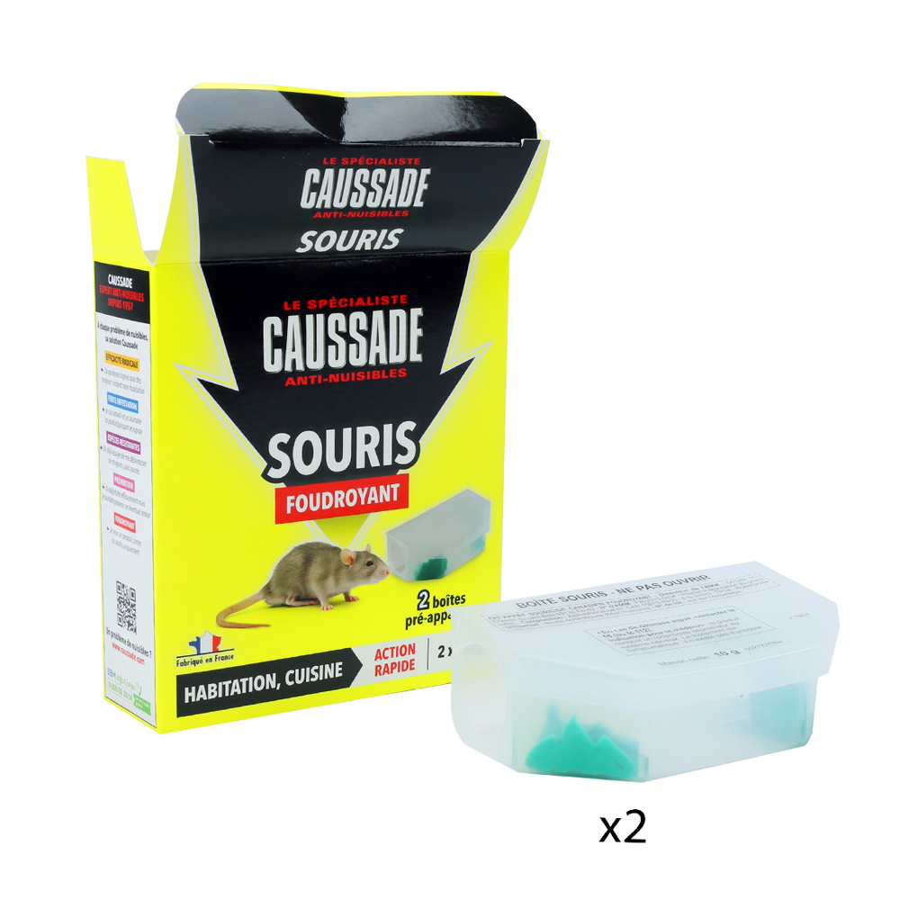 Anti-nuisible Souris - 2 boîtes pré-appâtées foudroyant 20 g CAU Caussade
