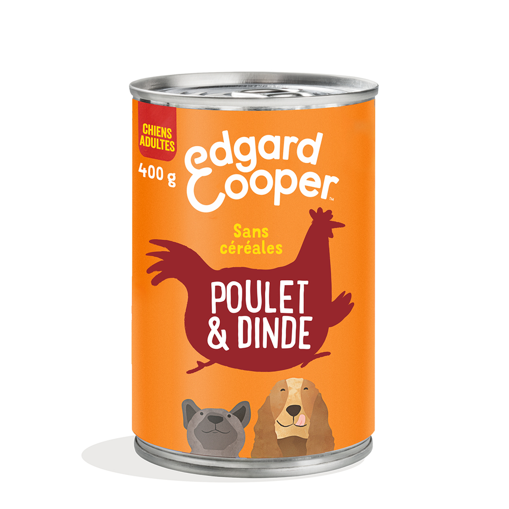 Boite Poulet Dinde aux pommes, fraises et carottes 400g