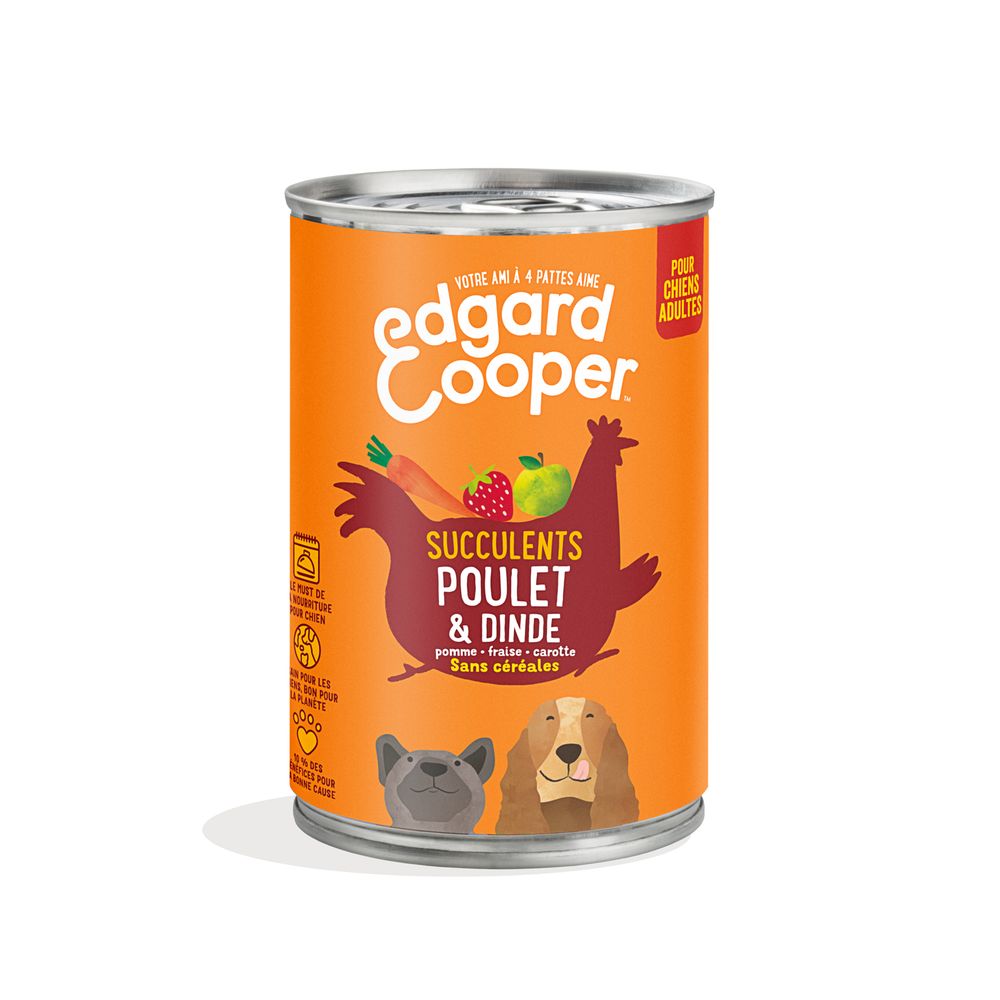 Boite Poulet Dinde aux pommes, fraises et carottes 400g
