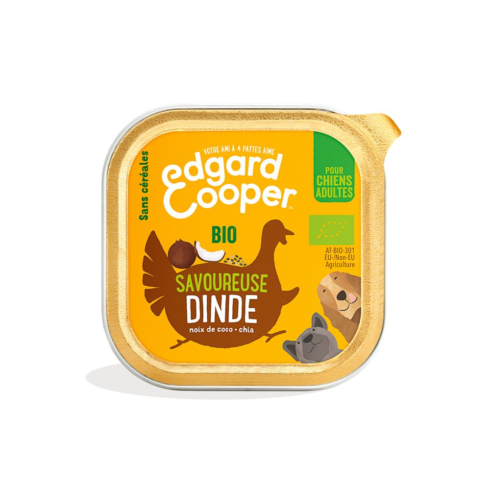 Barquette Dinde bio à la noix de coco et aux graines de chia bio 100g
